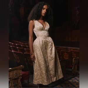 House of CB Ivory Metallic Jacquard Midi Dress